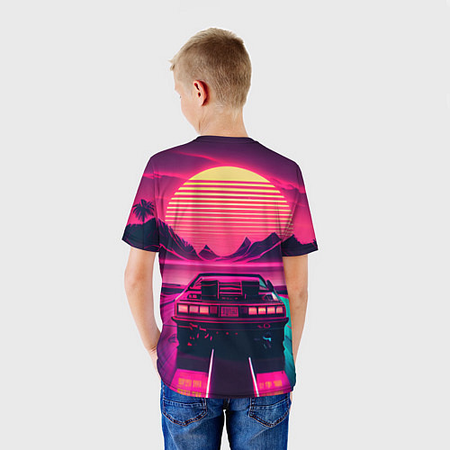 Детская футболка Синтвейв закат и автомобиль / 3D-принт – фото 4