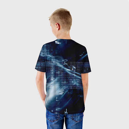 Детская футболка Тёмно-ледяной фон и бесконечный код / 3D-принт – фото 4
