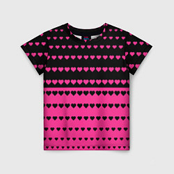 Детская футболка Черные и розовые сердца узор