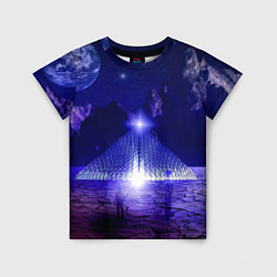 Детская футболка Синяя магическая пирамида, горы и космос
