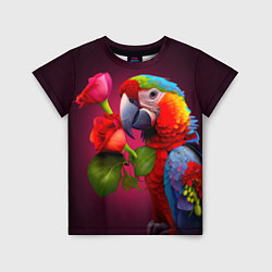 Детская футболка Попугай ара с цветами