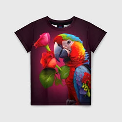 Футболка детская Попугай ара с цветами, цвет: 3D-принт