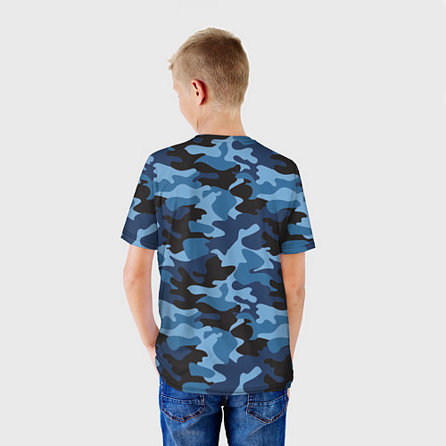 Детская футболка Сине-черный камуфляж / 3D-принт – фото 4