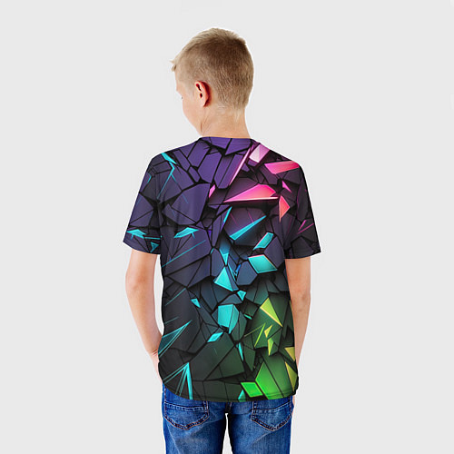 Детская футболка Неоновые абстрактные каменные плиты / 3D-принт – фото 4