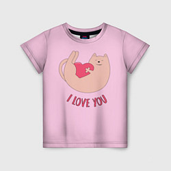Детская футболка Кот играет с сердцем