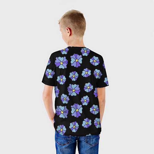 Детская футболка Дудл цветы на черном - паттерн / 3D-принт – фото 4