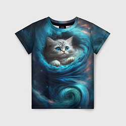 Детская футболка Котик в звездных облаках
