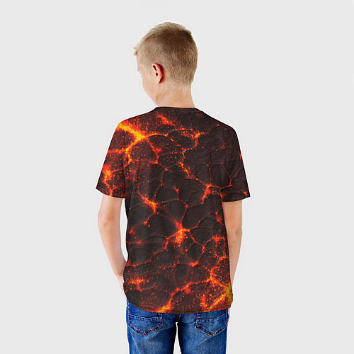 Детская футболка Дилюк на фоне раскаленной лавы / 3D-принт – фото 4