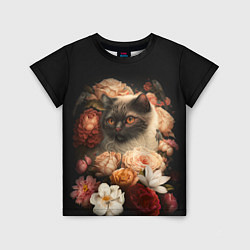 Детская футболка Милый котик окружённый цветами