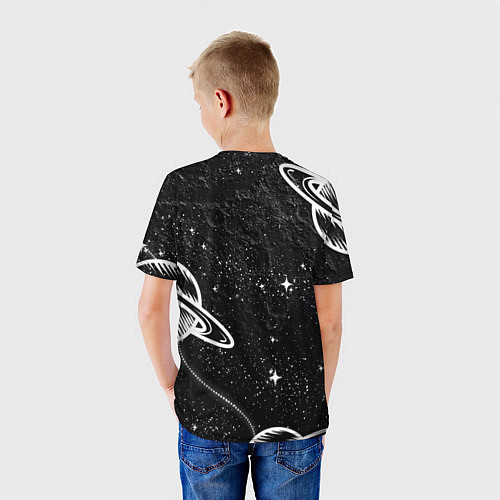 Детская футболка Черно-белый Сатурн / 3D-принт – фото 4