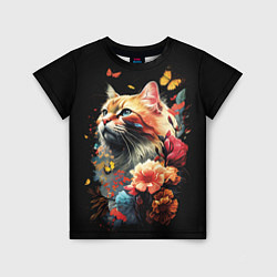 Детская футболка Рыжий кот в цветах