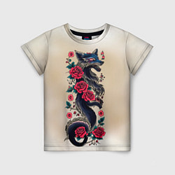 Детская футболка Irezumi - татуировка лиса в розах