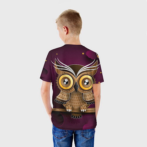 Детская футболка Сова на фиолетовом фоне / 3D-принт – фото 4