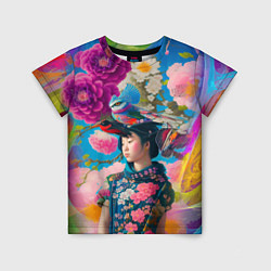 Детская футболка Девочка с птицами среди цветов - мскусство