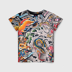 Детская футболка Иредзуми: дракон и лис