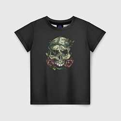 Детская футболка Зеленый череп с розами