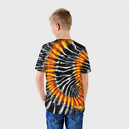 Детская футболка Tie dye - тай дай в черно белую полоску / 3D-принт – фото 4