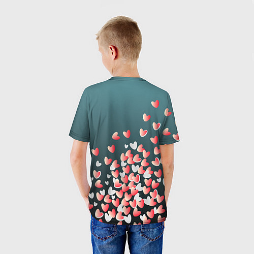Детская футболка Падающие сердечки на зеленом фона / 3D-принт – фото 4
