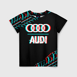 Детская футболка Значок Audi в стиле glitch на темном фоне