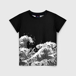 Детская футболка Японские волны на темном фоне