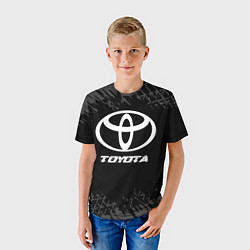 Футболка детская Toyota speed на темном фоне со следами шин, цвет: 3D-принт — фото 2