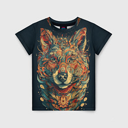 Детская футболка Красивый волк в узорах