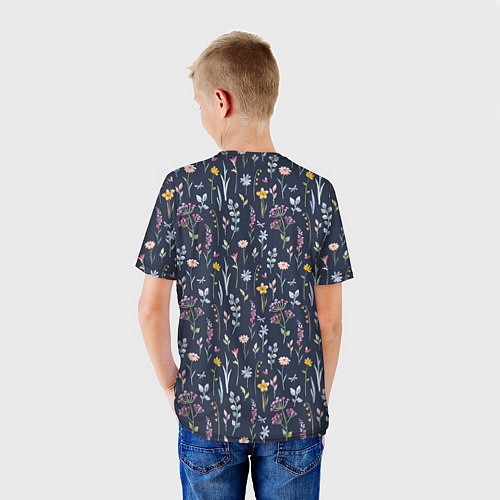 Детская футболка Акварельная цветочная полянка / 3D-принт – фото 4