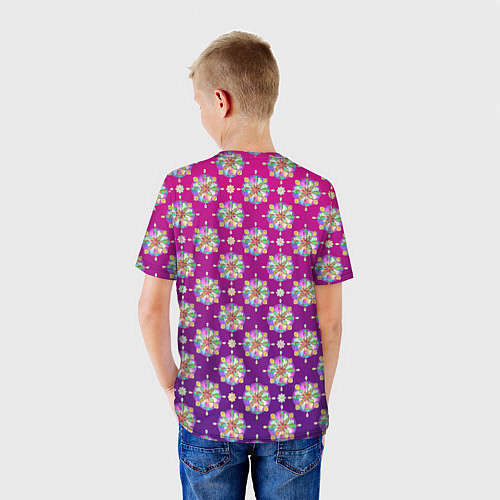 Детская футболка Абстрактные разноцветные узоры на пурпурно-фиолето / 3D-принт – фото 4