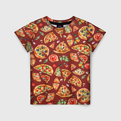 Детская футболка Кусочки пиццы ассорти - акварельный паттерн