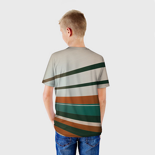 Детская футболка Абстрактные зелёные и оранжевые линии / 3D-принт – фото 4