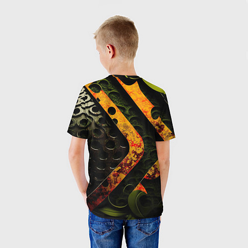 Детская футболка Оранжевые полосы на неровной текстуре / 3D-принт – фото 4