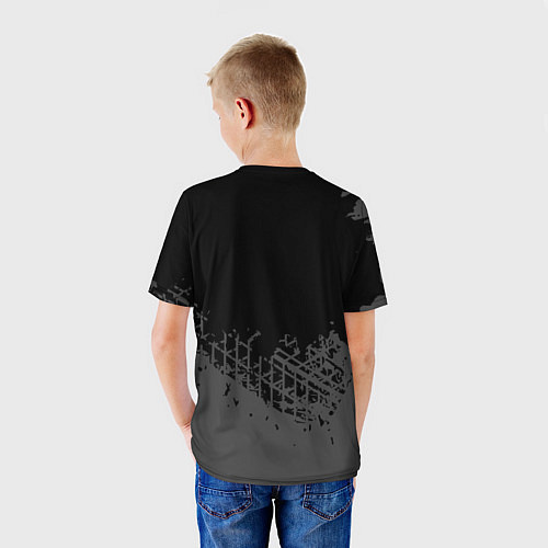 Детская футболка Daewoo speed на темном фоне со следами шин: символ / 3D-принт – фото 4