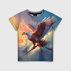Детская футболка Орел с мечом в облаках на закате