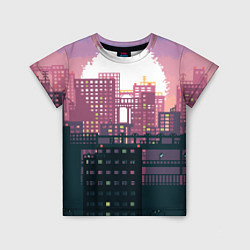 Детская футболка Пиксельный пейзаж города - закат