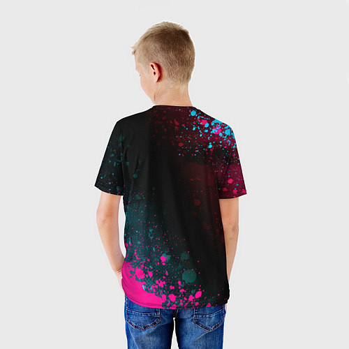 Детская футболка Blue Exorcist - neon gradient: надпись, символ / 3D-принт – фото 4