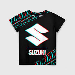 Детская футболка Значок Suzuki в стиле glitch на темном фоне