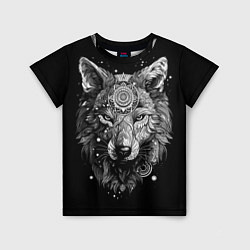 Детская футболка Волк в черно-белом орнаменте