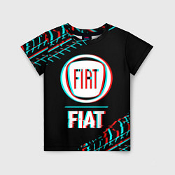 Детская футболка Значок Fiat в стиле glitch на темном фоне