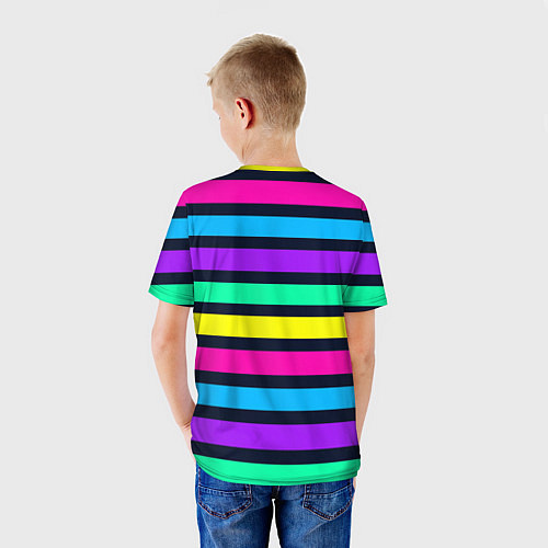 Детская футболка Неоновые полосы на черном фоне / 3D-принт – фото 4