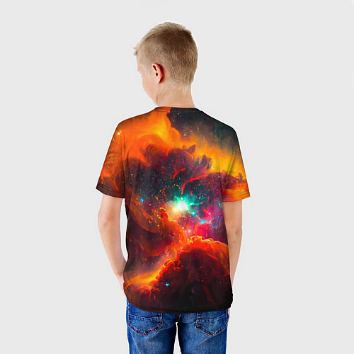 Детская футболка Небула в космосе в оранжевых тонах - нейронная сет / 3D-принт – фото 4
