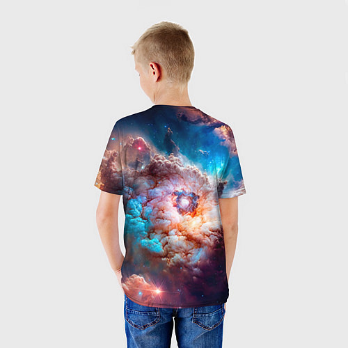 Детская футболка Небула в космосе в голубо-розовых тонах - нейронна / 3D-принт – фото 4