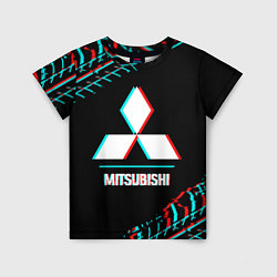 Детская футболка Значок Mitsubishi в стиле glitch на темном фоне