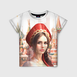 Детская футболка Девушка в кокошнике с косой - кремль