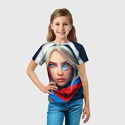 Футболка детская Девушка с голубыми глазами в флаге, цвет: 3D-принт — фото 2