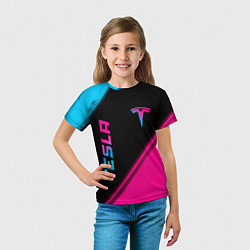 Футболка детская Tesla - neon gradient: надпись, символ, цвет: 3D-принт — фото 2