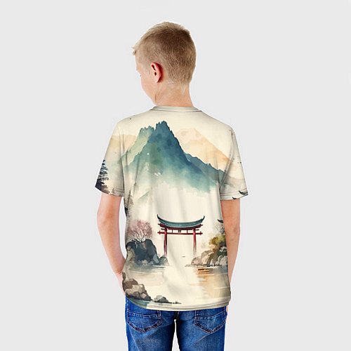 Детская футболка Японский пейзаж - акварель / 3D-принт – фото 4