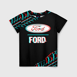 Футболка детская Значок Ford в стиле glitch на темном фоне, цвет: 3D-принт