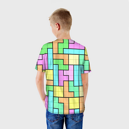 Детская футболка Светлая стена из блоков Тетриса / 3D-принт – фото 4