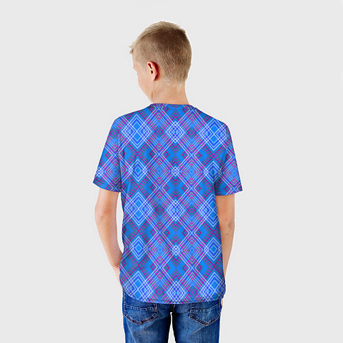 Детская футболка Геометрический рисунок из розовых линий на синем ф / 3D-принт – фото 4