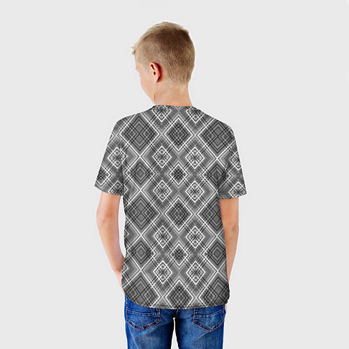 Детская футболка Геометрический узор черно белые ромбы / 3D-принт – фото 4